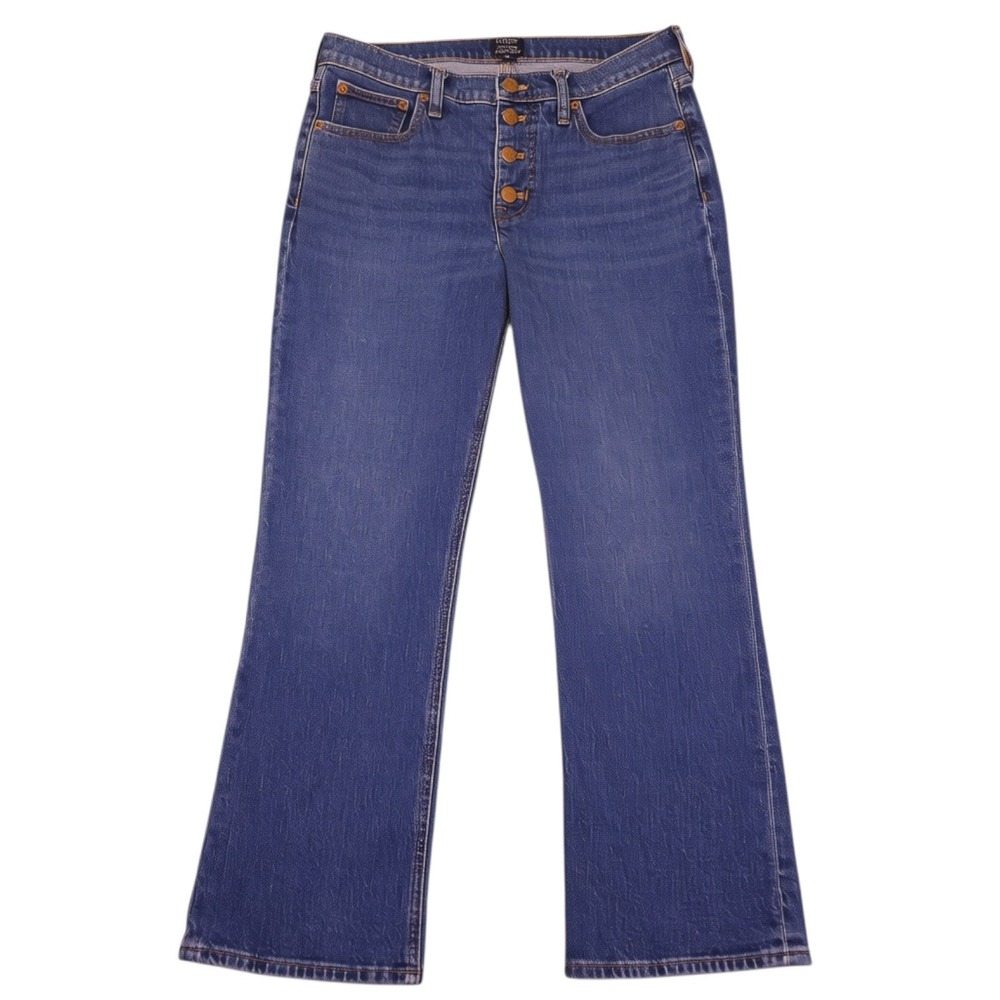 J Crew Jeans Womens 28 Blue Mid Rise Flare Crop Button Fly All Day Stretch Denim